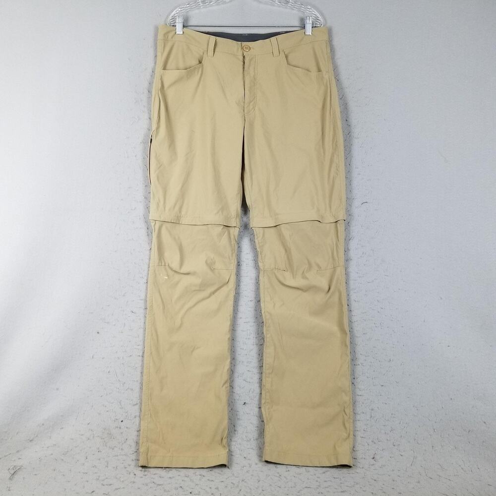 Eddie Bauer Convertible Tech Pants Mens 38x34 Beige Zip Off Nylon Spandex Hiking